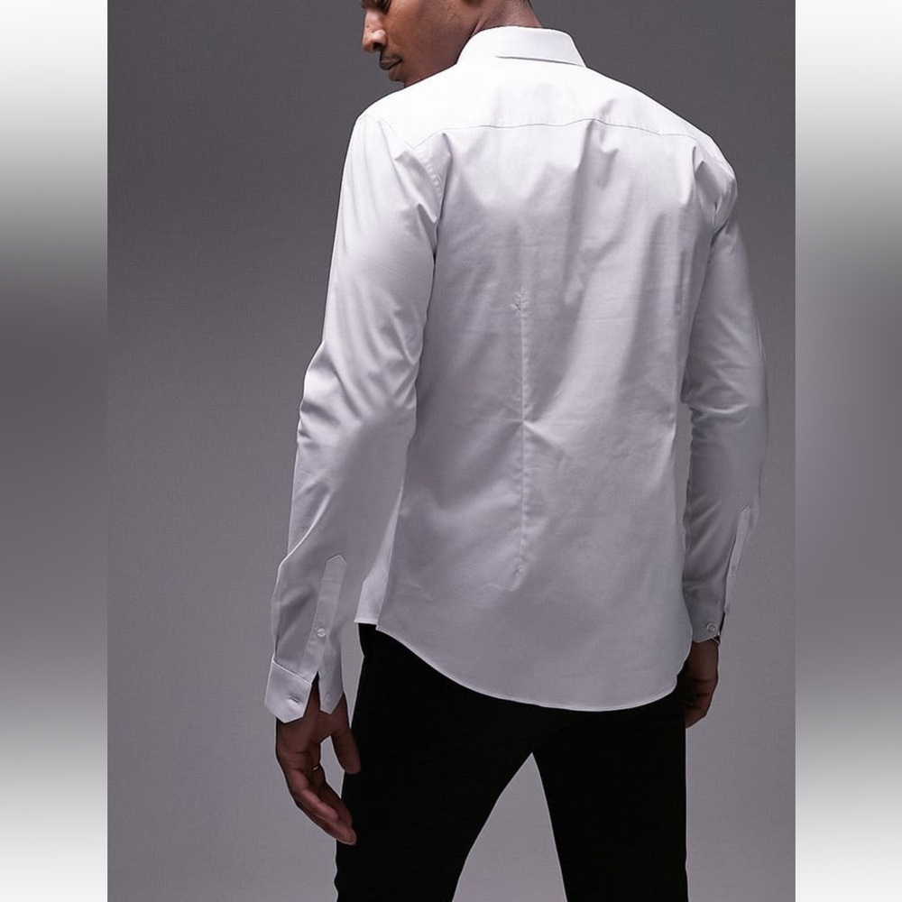 Topman Solid White Stretch Button Up Shirt - image 3